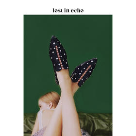 lost in echo时尚透明水晶跟乐福鞋女 真丝绒波点玛瑙珠黑色尖头