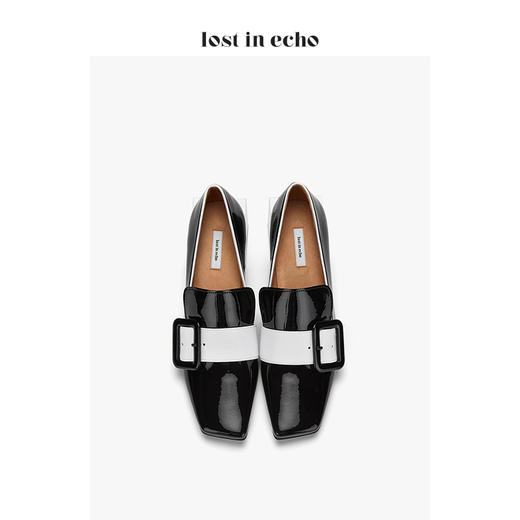lost in echo2020秋季上新方头扣饰乐福鞋 黑色时尚漆皮方跟女鞋 商品图3