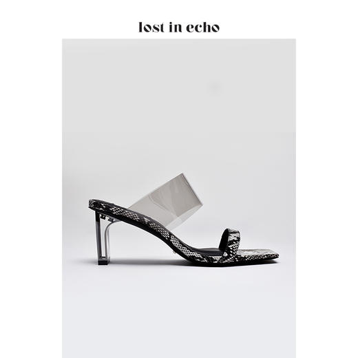 lost in echo 2020夏季黑色牛皮TPU时尚简约透明跟一字带凉鞋 商品图2