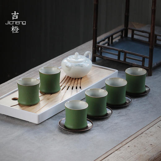 【茶杯/品茗杯】青竹品杯主人杯功夫茶杯陶瓷品茗杯小单杯手工杯垫套装品茶杯子 商品图1