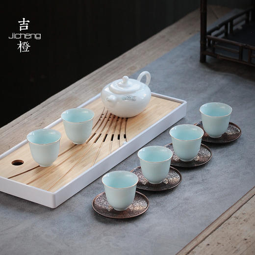 【茶杯/品茗杯】德化手工金线白瓷功夫茶具家用茶杯主人品茗杯个人杯 6个盒装 商品图1