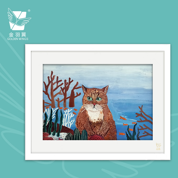 装饰画《喵以食为天》 金羽翼残障小艺术家手绘作品 复制画/原画