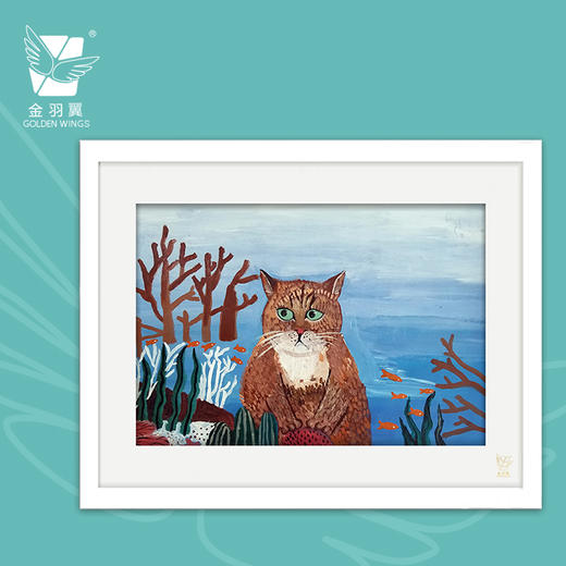 装饰画《喵以食为天》 金羽翼残障小艺术家手绘作品 复制画/原画 商品图0