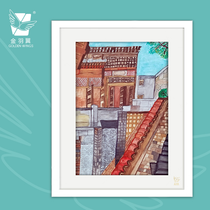 装饰画《片片砖瓦》 金羽翼残障小艺术家手绘作品 复制画/原画