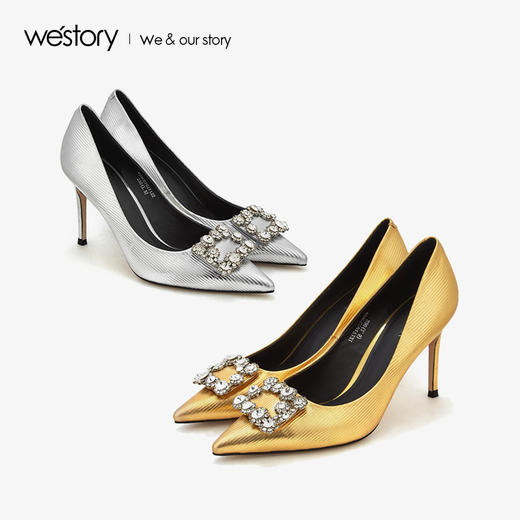 westory2019夏秋新品西式高跟鞋女尖头水钻优雅婚宴W29CE70171 商品图0