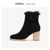 westory加绒保暖时装短靴 羊皮绒里木纹粗跟2019冬新品W29DS80321 商品缩略图2