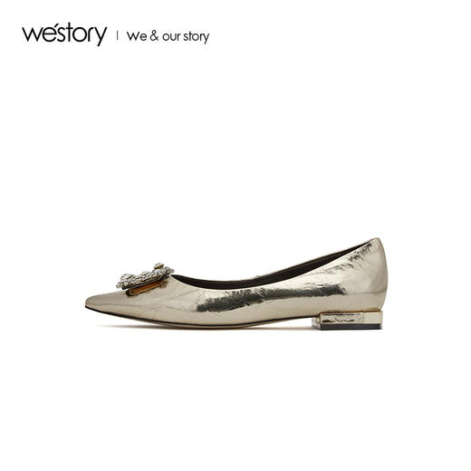 westory2019夏季新款水晶钻扣单鞋女低方跟西式婚鞋W29AE50891 商品图2