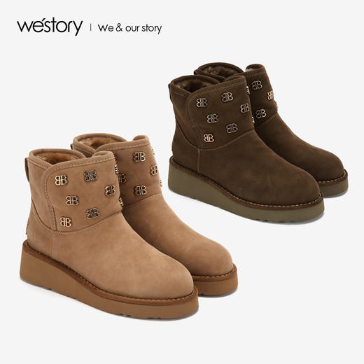 westory2018年新款冬季雪地靴厚底加绒绒面短靴冬靴女W284S81191 商品图2