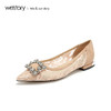 westory2019春夏镂空浅口西式婚鞋水钻方形扣平底女鞋W29AE50201 商品缩略图1