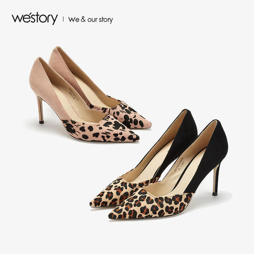 westory2019春夏豹纹尖头高跟鞋女细跟优雅社交女鞋W29AE50271 商品图0