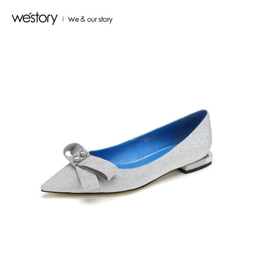 westory2019春夏蝴蝶结尖头单鞋优雅宴会中跟舒适女鞋W29AE50221 商品图0