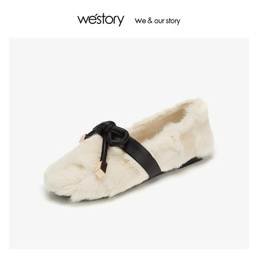 westory浅口貂毛皮毛毛乐福鞋女蝴蝶结 2019年冬季新品W29CE70751 商品图3