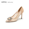 westory2019夏镂空蕾丝高跟鞋女性感细跟 水钻西式婚鞋W29AE50281 商品缩略图1