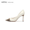 westory2019新款彩色蛇皮拼接尖头高跟鞋女细跟时尚W29AE50541 商品缩略图2
