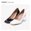 westory2020春季新款方头浅口编织纹牛皮方跟鞋女W20AE51131 商品缩略图2