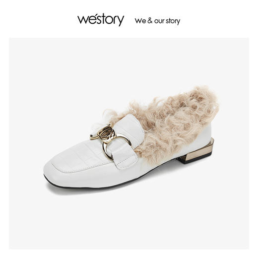 westory毛毛乐福鞋真皮羊毛里 2019冬季保暖时尚气质W29CM70491 商品图3