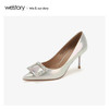 westory2020春季新品婚嫁水钻中式方扣尖头高跟鞋女W20AE51281 商品缩略图1