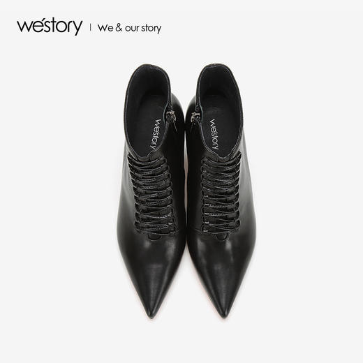 westory2018年秋季新款靴子软皮面粗跟尖头短筒靴子女W284S80561 商品图2