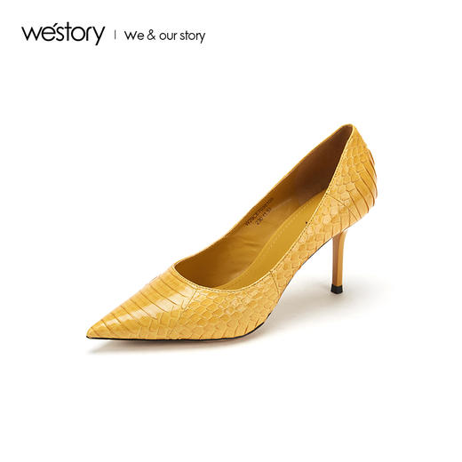 westory2019夏秋新品蛇皮革尖头高跟鞋女细跟优雅社交W29CE70351 商品图2
