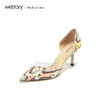 westory2019新款蛇皮纹透明拼接尖头高跟鞋女优雅气质W29AH50241 商品缩略图0