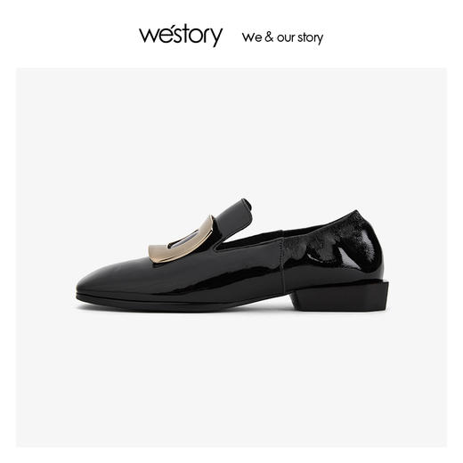 westory方扣懒人鞋异形粗跟松紧鞋口 2019冬季气质新款W29CM70551 商品图2