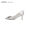 westory2019春季新款银色尖头高跟细跟西式婚鞋单鞋W29AE50621 商品缩略图2