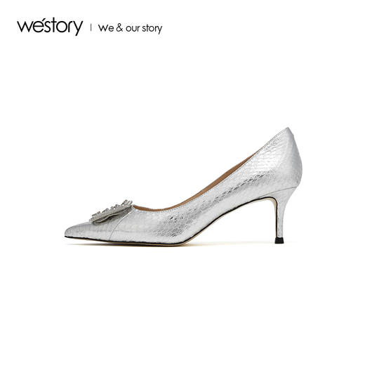 westory2019春季新款银色尖头高跟细跟西式婚鞋单鞋W29AE50621 商品图2