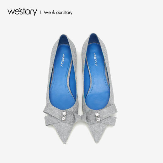 westory2019春夏蝴蝶结尖头单鞋优雅宴会中跟舒适女鞋W29AE50221 商品图3