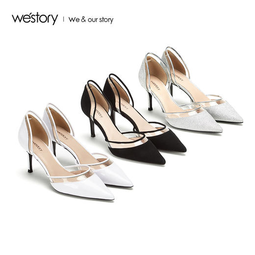 westory2019春夏新款西式婚鞋空鞋皮面尖头高跟鞋女W29AH50001 商品图3