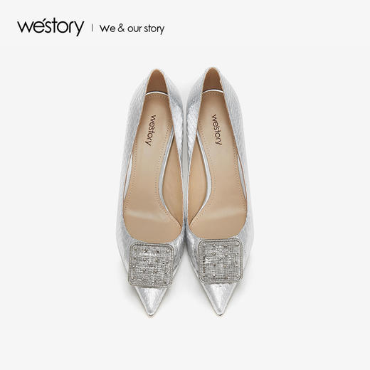 westory2019春季新款银色尖头高跟细跟西式婚鞋单鞋W29AE50621 商品图1