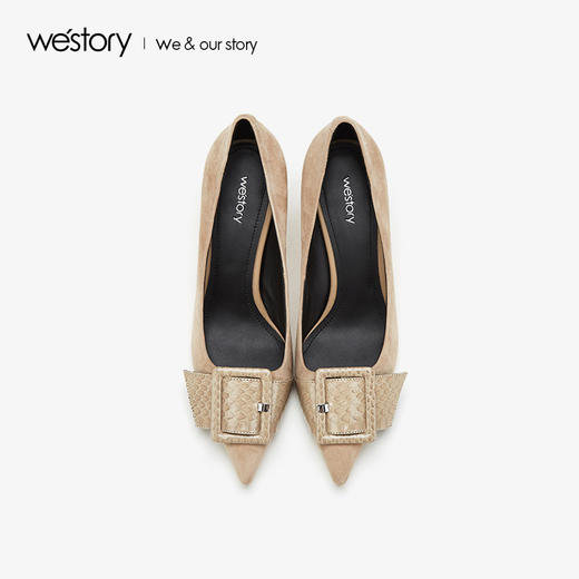 westory2019夏秋新品方扣尖头高跟鞋女蛇纹真皮优雅W29CE70241 商品图2
