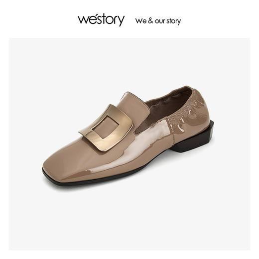 westory方扣懒人鞋异形粗跟松紧鞋口 2019冬季气质新款W29CM70551 商品图3