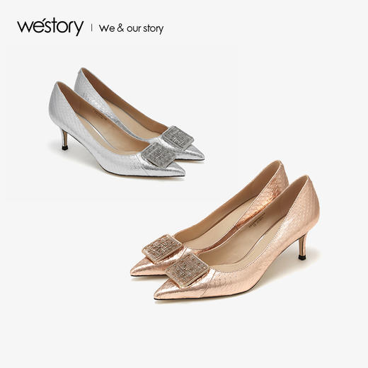 westory2019春季新款银色尖头高跟细跟西式婚鞋单鞋W29AE50621 商品图3