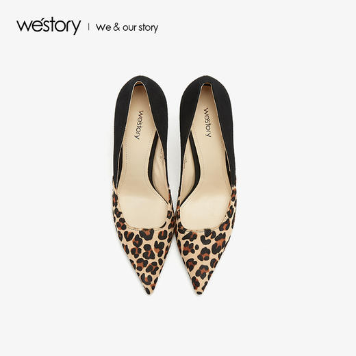 westory2019春夏豹纹尖头高跟鞋女细跟优雅社交女鞋W29AE50271 商品图2