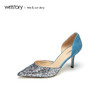 westory2019春夏水晶尖头高跟鞋女细跟拼色名媛风婚鞋W29AH50072 商品缩略图0