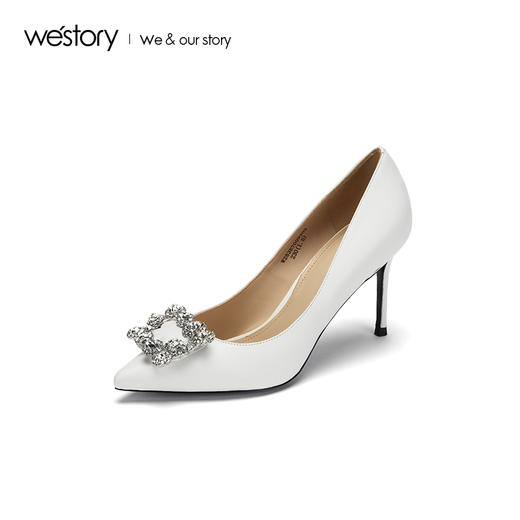 westory新款水钻方扣高跟鞋浅口单鞋伴娘鞋婚鞋女W283E70093 商品图0