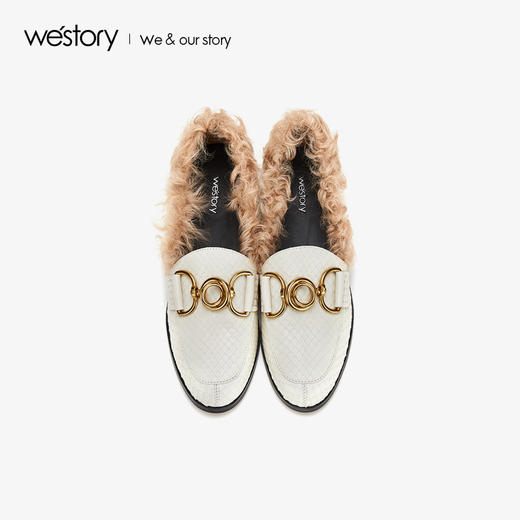 westory2019秋季新品金属环蛇纹羊毛卷休闲懒人单靴女W29CM70031 商品图1