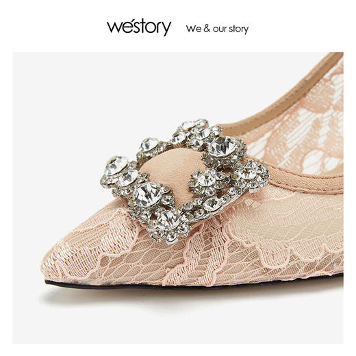 westory2019夏镂空蕾丝高跟鞋女性感细跟 水钻西式婚鞋W29AE50281 商品图3
