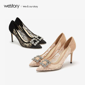 westory2019夏镂空蕾丝高跟鞋女性感细跟 水钻西式婚鞋W29AE50281