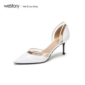 westory2019春夏新款西式婚鞋空鞋皮面尖头高跟鞋女W29AH50001