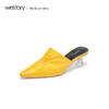 westory2019春夏新款包头穆勒鞋女水晶粗跟褶皱甜美W29AH50901 商品缩略图1