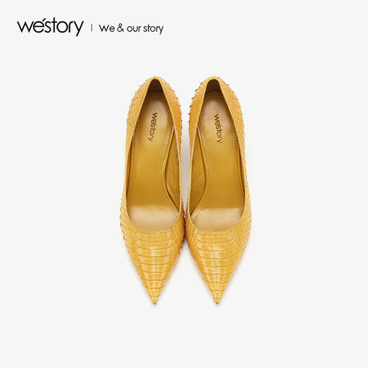 westory2019夏秋新品蛇皮革尖头高跟鞋女细跟优雅社交W29CE70351 商品图3