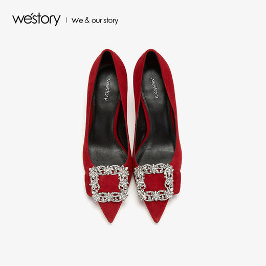 westory2019新品水晶钻扣婚鞋中式细跟优雅宴会高跟鞋W29CE70291 商品图1