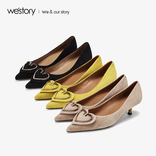westory2019秋季新品优雅心形高跟鞋女小猫跟休闲气质W29CE70161 商品图3