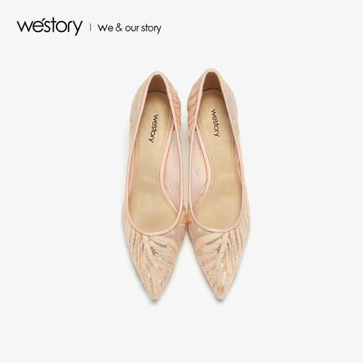 westory2019夏季新款蕾丝高跟鞋女细跟尖头西式婚宴鞋W29BH60451 商品图2