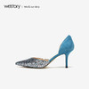 westory2019春夏水晶尖头高跟鞋女细跟拼色名媛风婚鞋W29AH50072 商品缩略图2