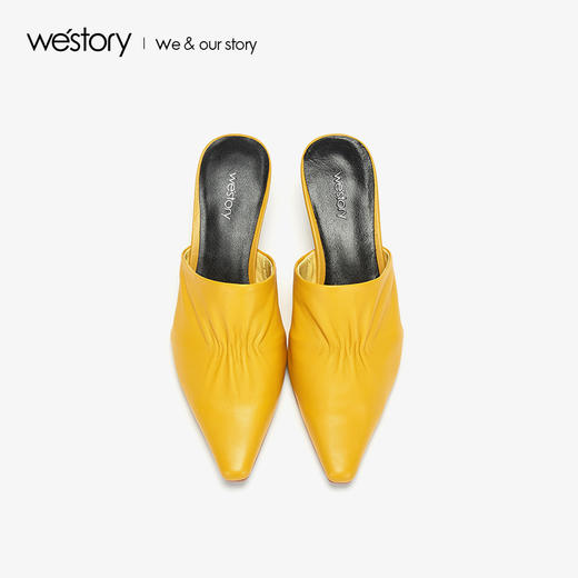 westory2019春夏新款包头穆勒鞋女水晶粗跟褶皱甜美W29AH50901 商品图2