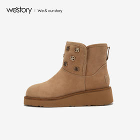 westory2018年新款冬季雪地靴厚底加绒绒面短靴冬靴女W284S81191