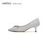 westory2019春季新款浅口尖头单鞋高跟水晶蝴蝶结唯美W29AE50811 商品缩略图2