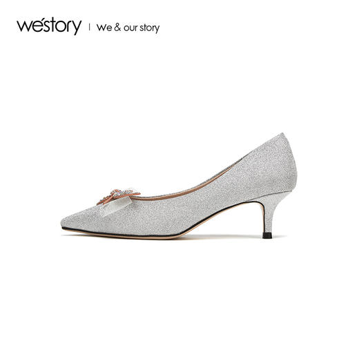 westory2019春季新款浅口尖头单鞋高跟水晶蝴蝶结唯美W29AE50811 商品图2